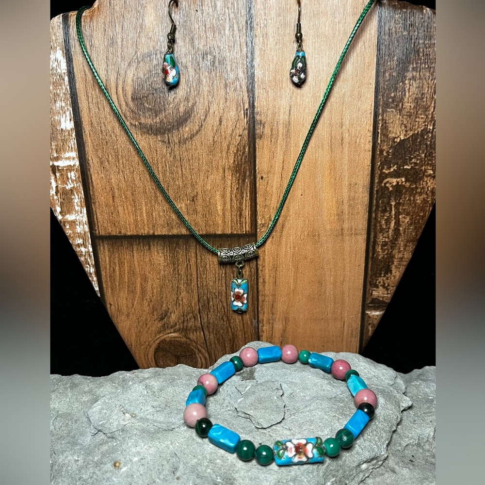 Colorful Handmade Baby Blue Cloisonne Beaded Jewelry Set